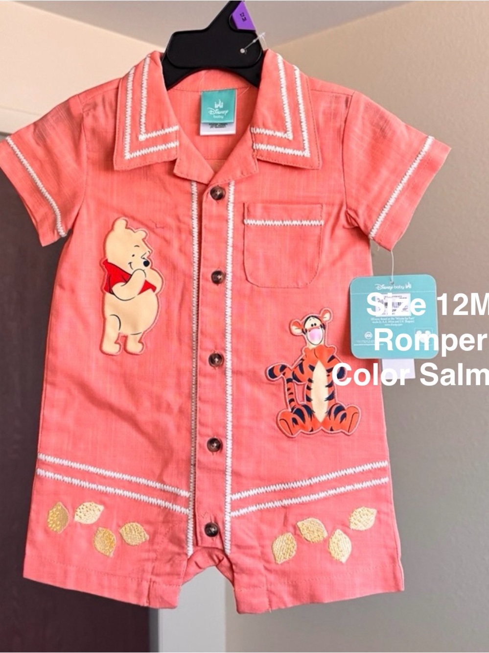 Winnie The Pooh Baby Boy Linen Romper, Size 12M